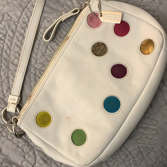 Coach Handbags - Coach Demi White Leather Small Handbag Dots Limited edition.